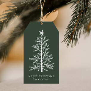 Étiquettes-cadeau Forest Green Simple Pin de Noël