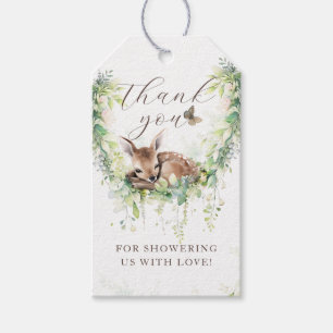 Étiquettes-cadeau Forêt de cerfs de bois verdure bébé garçon douche