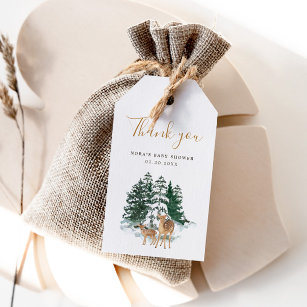 Étiquettes-cadeau Forêt De Neige D'Hiver Et Merci De Cerfs