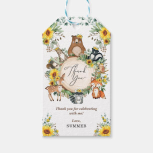 Étiquettes-cadeau Forêt de tournesol Bois Animaux Merci