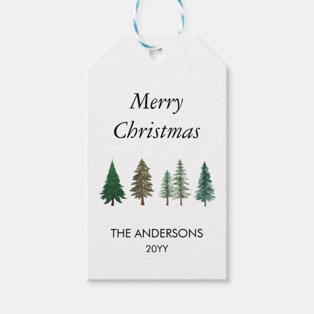 Étiquettes-cadeau Forêt d'hiver Élégant pins Noël (Devant)