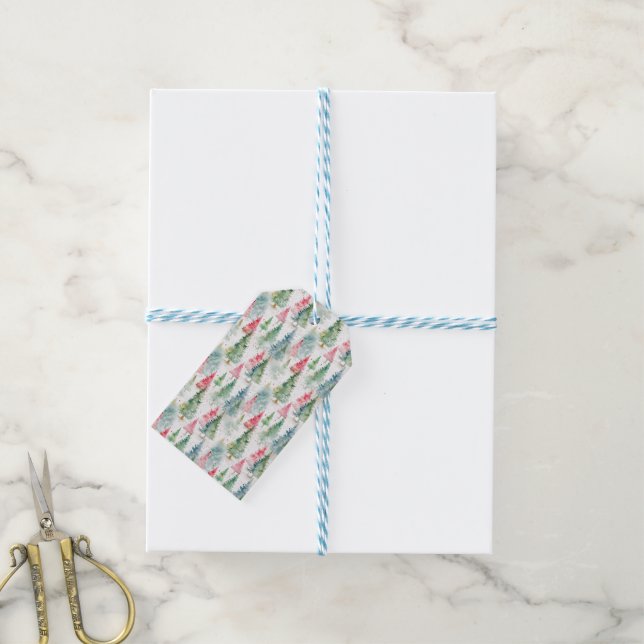 Étiquettes-cadeau Forêt, Red Green Pine Trees (With Twine)
