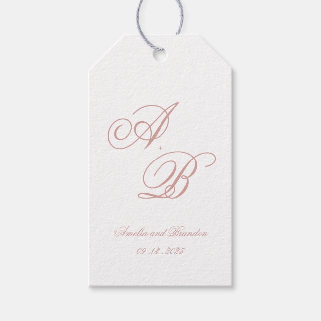 Étiquettes-cadeau Formal Classic Dusty Rose Monogram Script Wedding (Devant)