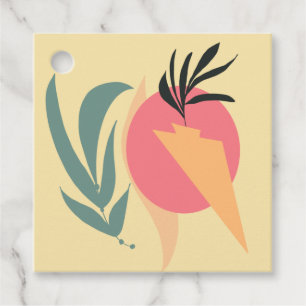 Étiquettes Cadeau Formes d'illustration végétale abstraite Rose Jaun
