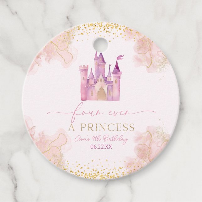 Étiquettes Cadeau Four Ever A Princess Castle 4e fête d'anniversaire (Devant)