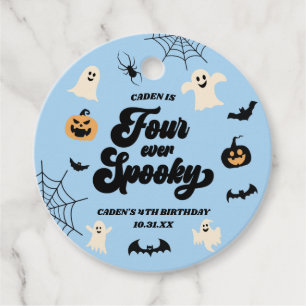 Étiquettes Cadeau Four Ever Éffrayant Bleu Halloween 4e fête d'anniv