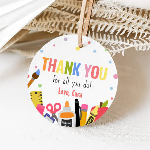 Étiquettes Cadeau Fournitures scolaires Appréciation Merci rond