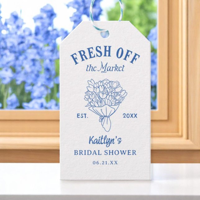 Étiquettes-cadeau Fraîche De La Fête des mariées Bleue Du Marché (Créateur téléchargé)