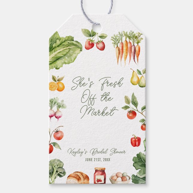 Étiquettes-cadeau Fraîchement de la Fête des mariées du marché des a (Bridal shower favor tag, fresh off the market, rustic, farmhouse, farm to table, garden party)