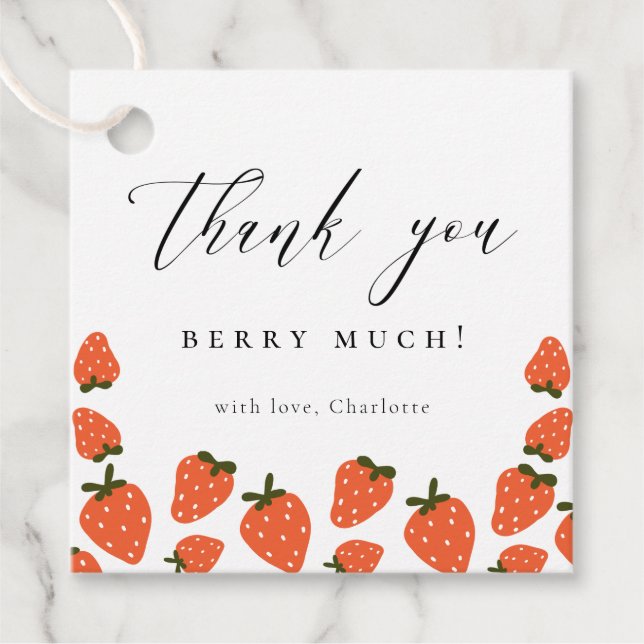 Étiquettes Cadeau Fraise Anniversaire Thème Merci (Devant)