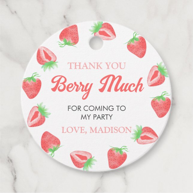 Étiquettes Cadeau Fraise Birthday Merci Berry beaucoup (Devant)