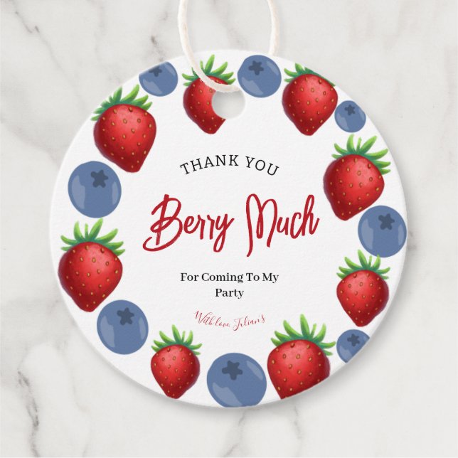 Étiquettes Cadeau Fraise Blueberry Girl Anniversaire Merci (Devant)