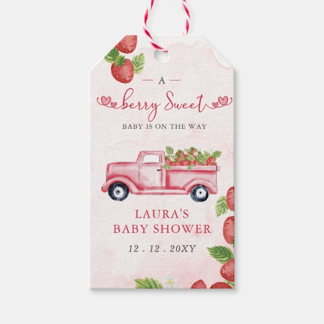 Étiquettes-cadeau Fraise rose Rouge Berry Baby shower sucré (Devant)