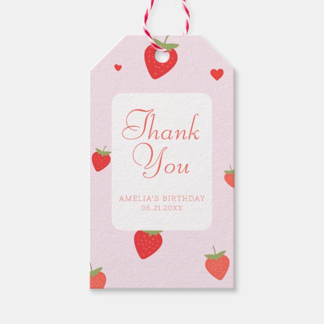 Étiquettes-cadeau Fraise Sweet rose Fille Merci Faveur (Devant)