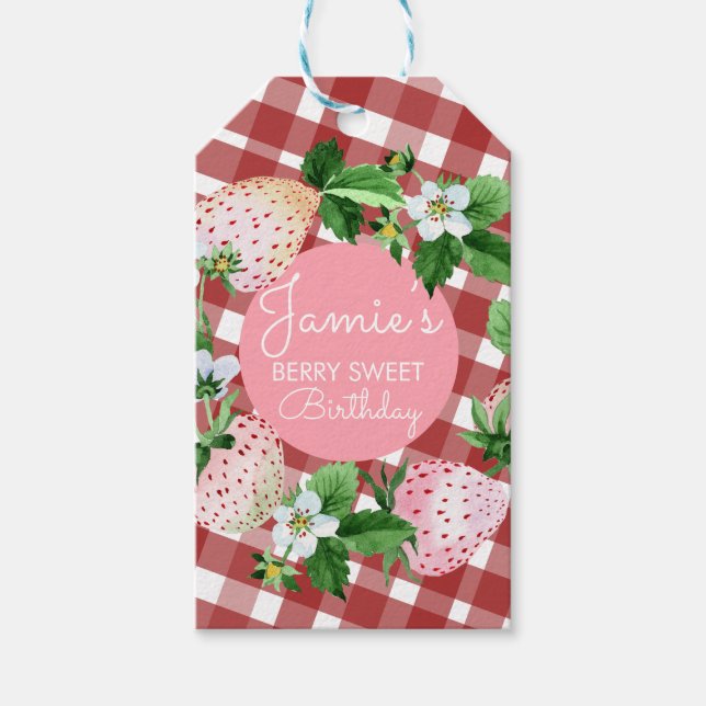 Étiquettes-cadeau Fraises d'aquarelle première année Plaid B (Devant)