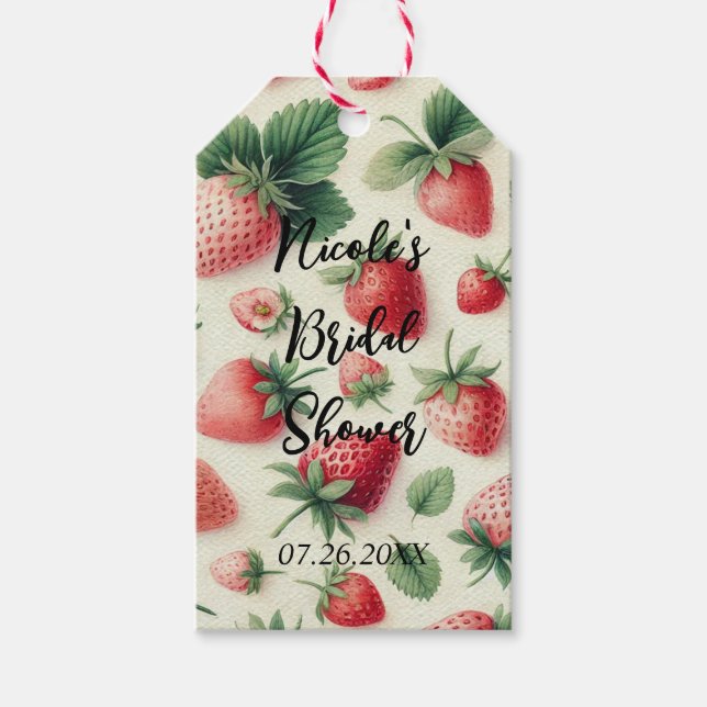 Étiquettes-cadeau Fraises sur baies d'aquarelle crème (Devant)