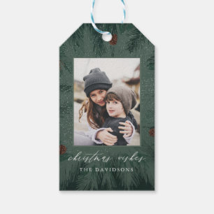 Étiquettes-cadeau Frame de pin avec Pinecones, Plaid et photo