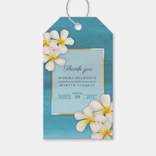 Étiquettes-cadeau Frangipani or blanc art tropical mariage
