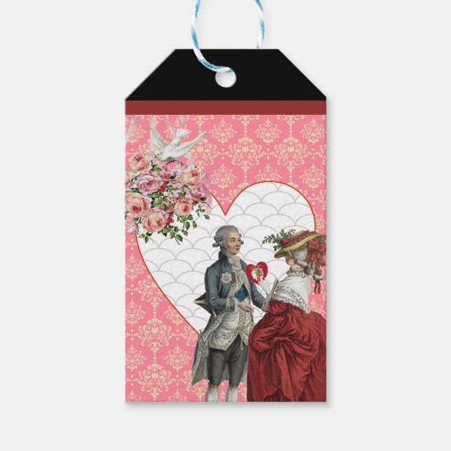 Étiquettes-cadeau French Rococo Couple et Pink Damask Valentine (Devant)