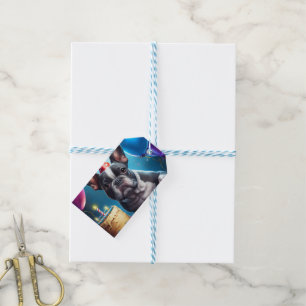 Étiquettes-cadeau Frenchie Birthday Bash : Un mignon Bulldog françai
