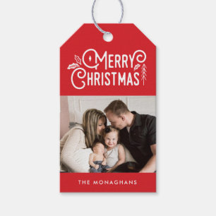 Étiquettes-cadeau Frissons de l'espoir Joyeux Noël Photo Rouge