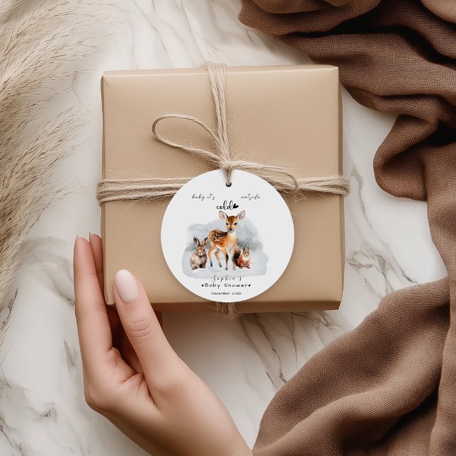 Étiquettes Cadeau Froid Hiver Hiver Bois Animaux Neige (Créateur téléchargé)