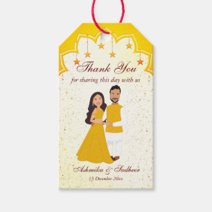 Étiquettes-cadeau Frontière indienne jaune pour haldi commun merci