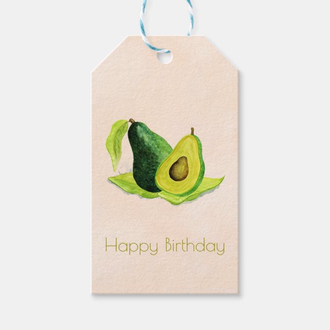 Étiquettes-cadeau Fruit vert Avocado en aquarelles Joyeux anniversai (Devant)