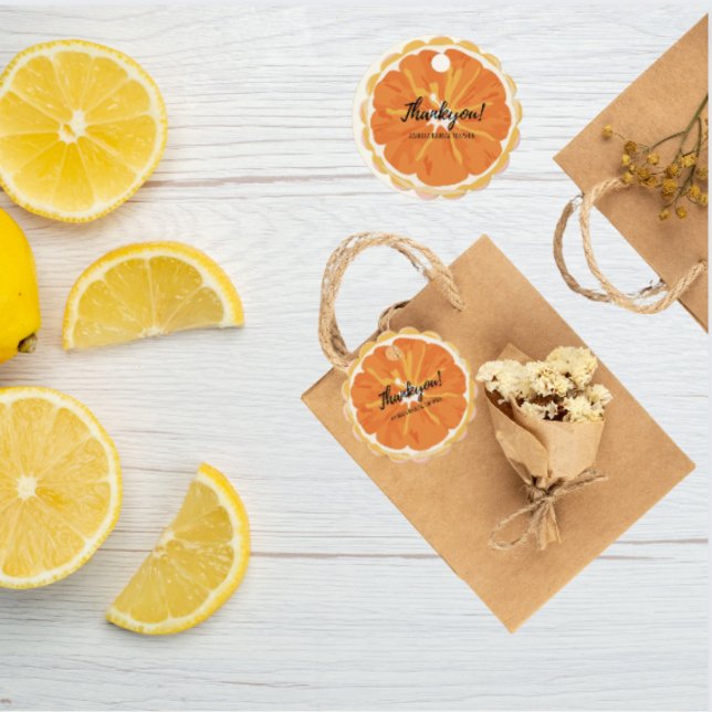 Étiquettes Cadeau Fruits d'agrumes orange aquarelle Enterrement de v (Créateur téléchargé)