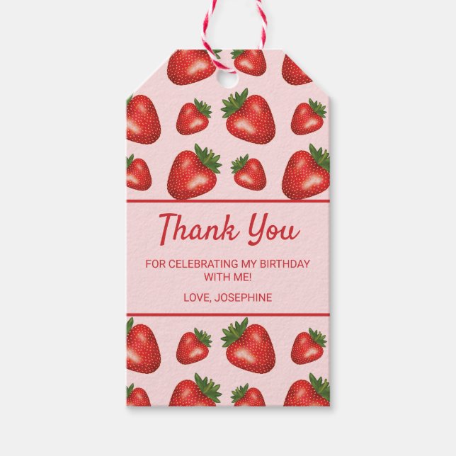 Étiquettes-cadeau Fruits De Fraise Rouge Sur Merci Rose Anniversaire (Devant)
