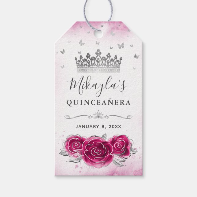 Étiquettes-cadeau Fuchsia et Merci de la Couronne argentée privilégi (Devant)