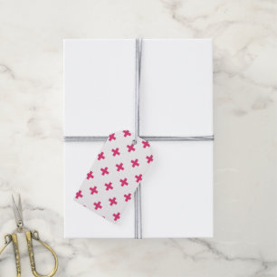 Étiquettes-cadeau Fuchsia polka croise sur blanc