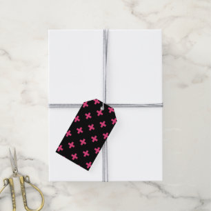 Étiquettes-cadeau Fuchsia polka croise sur le noir