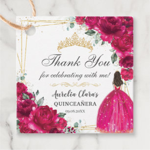 Étiquettes Cadeau Fuchsia Rose Floral Princesse Gown Gold Quinceañer