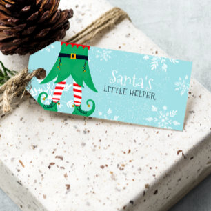 Étiquettes-cadeau Fun Christmas Père Noël en un petit elfe d'aide
