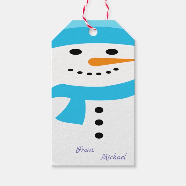 Étiquettes-cadeau Fun de Noël personnalisé bleu Snowman personnalisé (Devant)