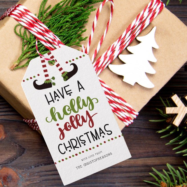 Étiquettes-cadeau Fun Elf Legs Holly Jolly Noël (Créateur téléchargé)