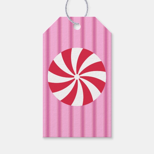 Étiquettes-cadeau Fun et Fancy rose Noël Peppermenthe bonbon (Devant)
