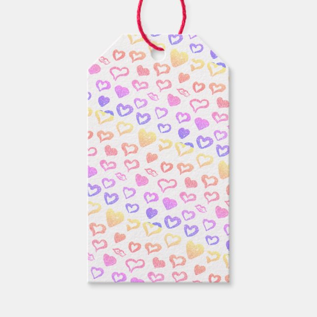 Étiquettes-cadeau Fun Girly Rainbow Parties scintillant rose Coeurs  (Devant)