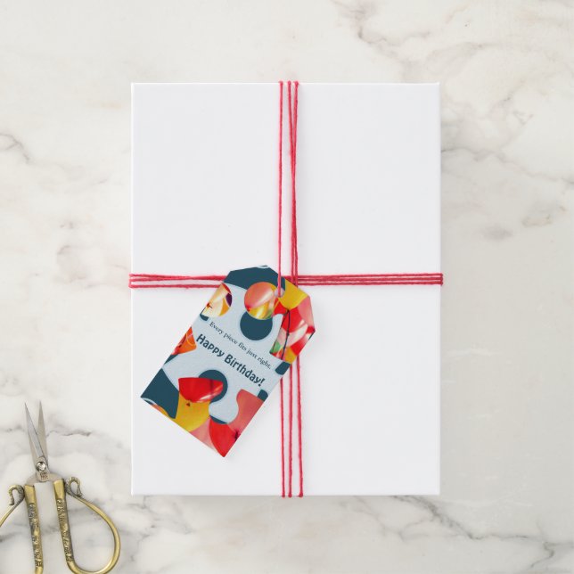 Étiquettes-cadeau Fun Jigsaw Puzzle Kids Happy Birthday  (Avec de la ficelle)