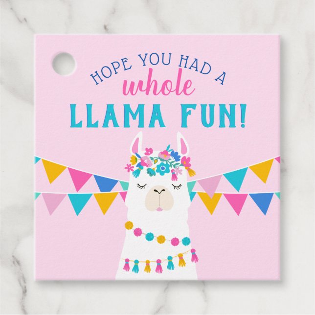 Étiquettes Cadeau Fun Llama rose entier fête d'anniversaire (Devant)