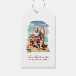 Étiquettes-cadeau Fun Mele Kalikimaka Père Noël Surfer Noël