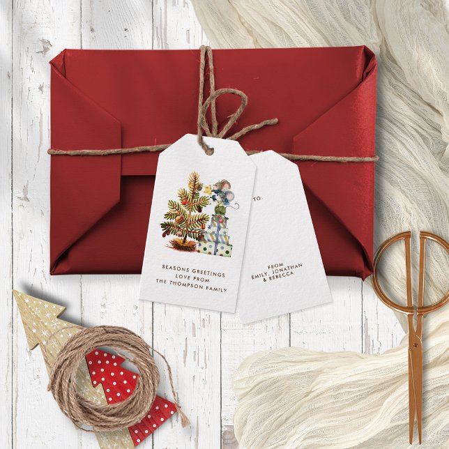 Étiquettes-cadeau Fun mice Décoration Arbre de Noël Nom (Front and back view)