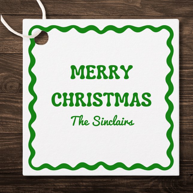 Étiquettes Cadeau Fun Moderne Vague Bordure Verte Noël fête (Créateur téléchargé)