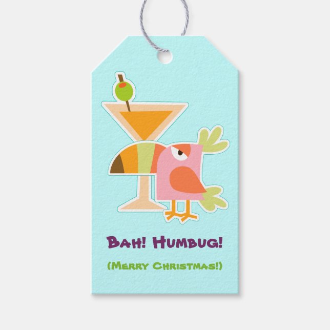 Étiquettes-cadeau Funny Bah Humbug Toucan Bird Martini Noël (Devant)