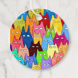 Étiquettes Cadeau Funny Cartoon Cats Color Pencil Drawing
