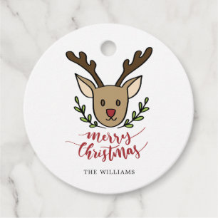 Étiquettes Cadeau Funny Christmas Reindeer Holly Festive