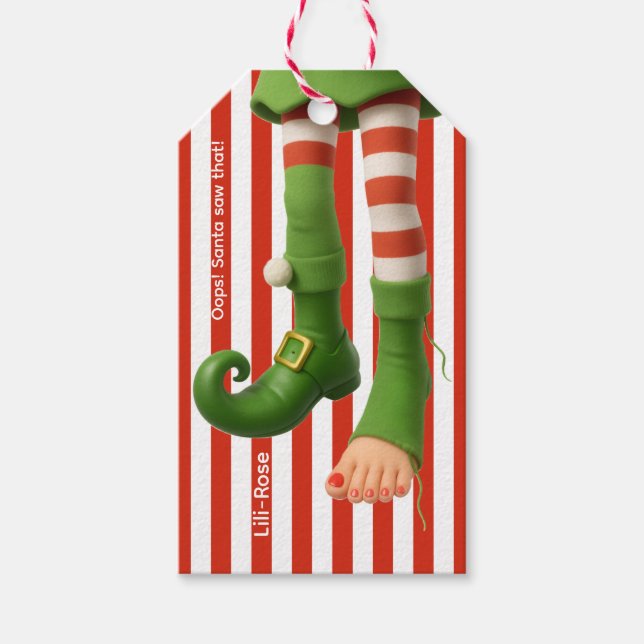 Étiquettes-cadeau Funny Elf Legs | North Pole Mischief Wrapping (Devant)