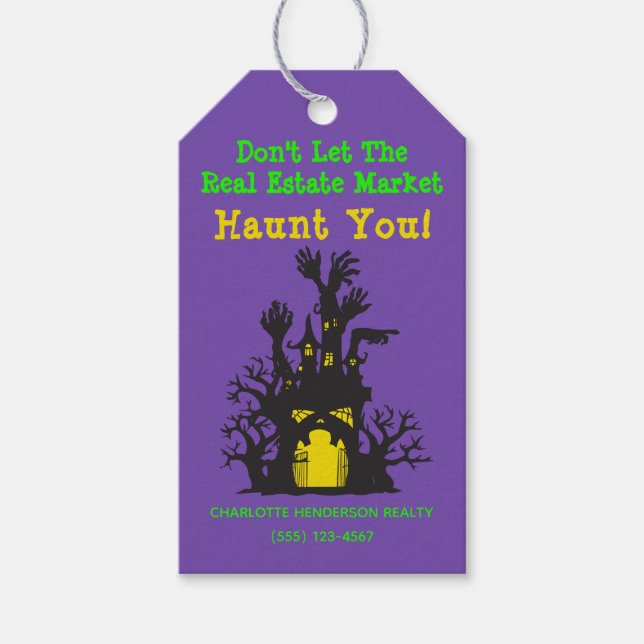 Étiquettes-cadeau Funny Immobilier Haunted Maison Halloween (Devant)