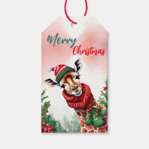 Étiquettes-cadeau Funny Joyeux Noël Wreath Cute Giraffe safari